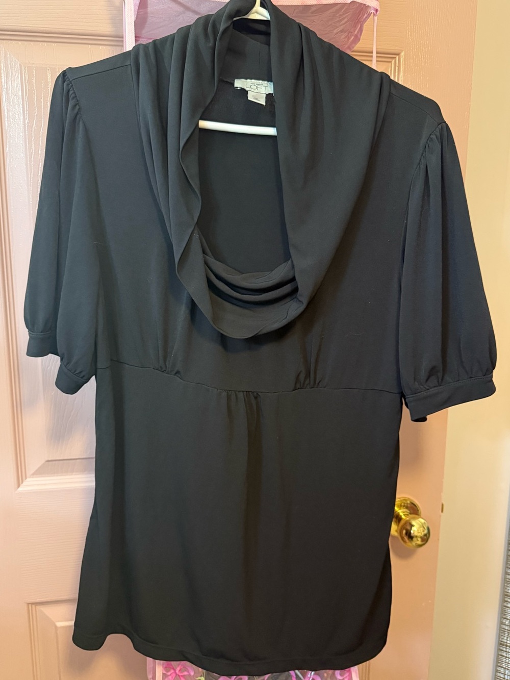 LOFT Black Cowl Neck Tunic with Puff Short Sleeves